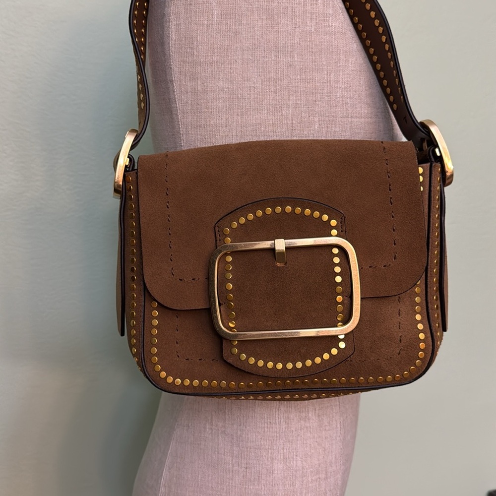Tory Burch Sawyer Stud Small Suede Shoulder Bag - Picture 3 of 12